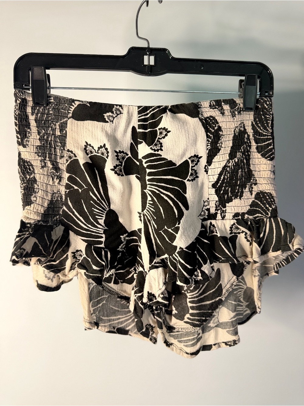 Free People Black & White Floral High-Waist Ruffle Shorts